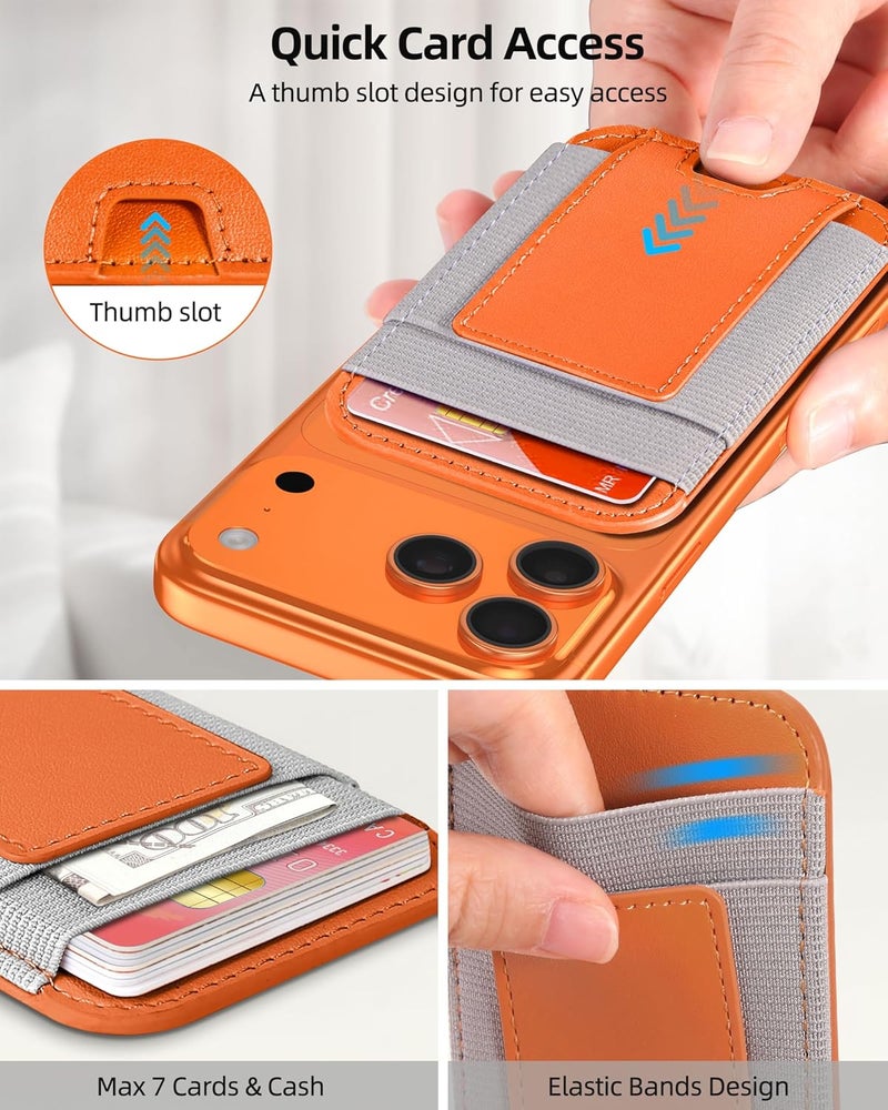 ExtreLife Upgraded for Magsafe Wallet, Stronger Magnetic Wallet for iPhone 17/16/15/14/13/12 Series, for iPhone Magsafe Wallets, Vegan Leather, Fit 7 Cards, Orange+Gray - Image 4